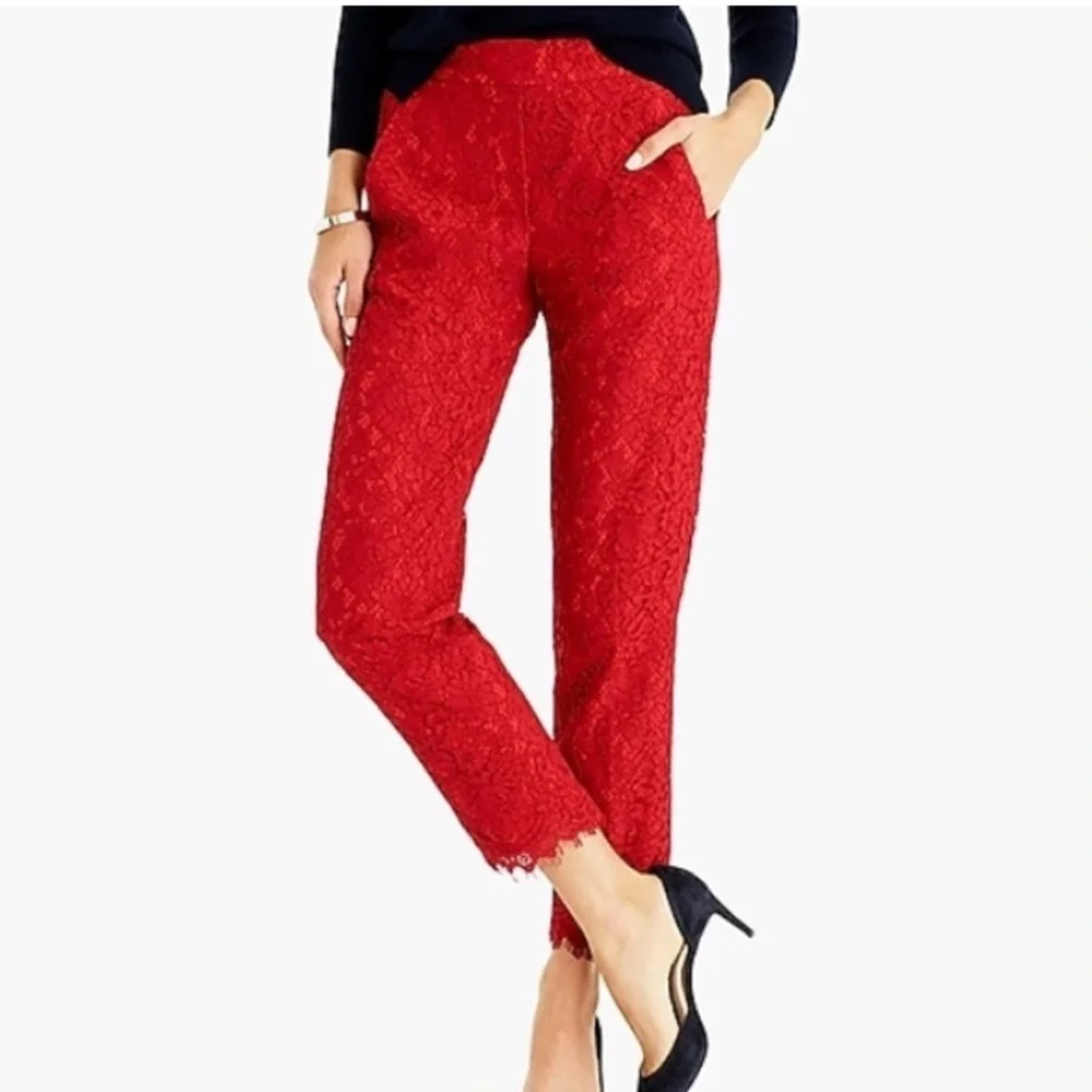 J. Crew Red Floral Lace Easy Ankle Pant Size 6